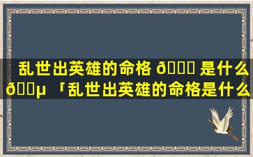 乱世出英雄的命格 🕊 是什么 🌵 「乱世出英雄的命格是什么意思」
